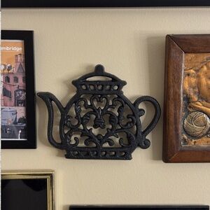 Whimsigoth Black Cast Iron Teapot Shaped Trivet Hot Plate (Used as wall decor)